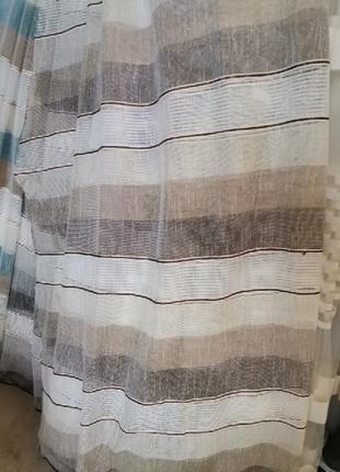 Тюль лен с полосками серого цвета