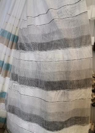 Тюль лен с полосками серого цвета