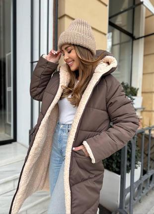 Пальто стеганое тедди двустороннее