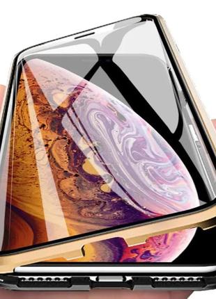Чехол magnetic cese full glass 360° для iphone xs max черный+золотой
