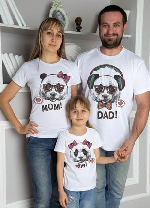 Фп005911	набор: футболки фэмили лук family look для всей семьи "панды: mom, dad, me"