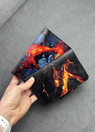 Обложка для паспорта или field notes кожаный с принтом лавы, ручная работа