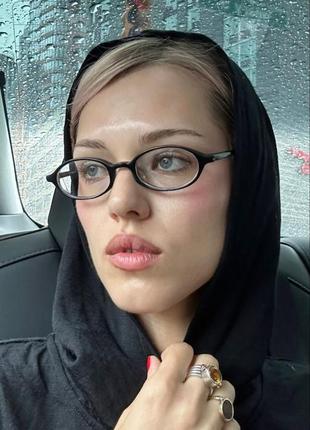 Очки эллипсы y2k office siren у2к овальные черные имиджевые винтаж нулевые байонета miu miu
