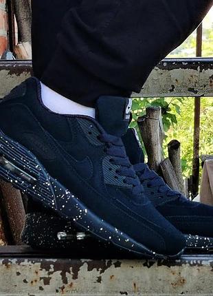 Мужские кроссовки n!ke air max 90 замшевые синие найки кожаные (размеры: 41,44,45)