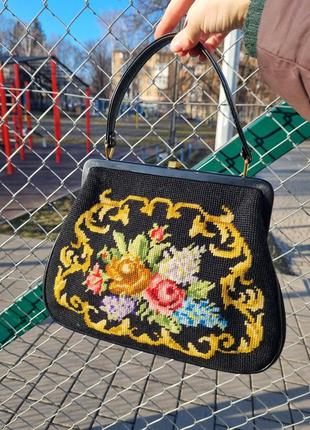 Вишита сумка, сумка вінтаж, вінтажна сумка, сумка ридикюль, сумка з вишивкою, сумка вишиванка