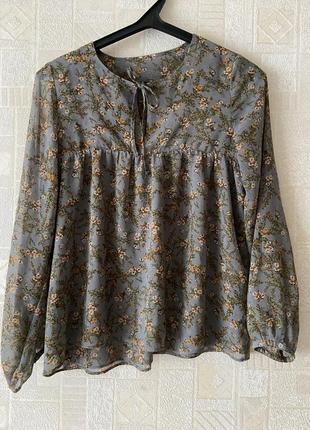 Блуза цветочная с прозрачными рукавами s/m