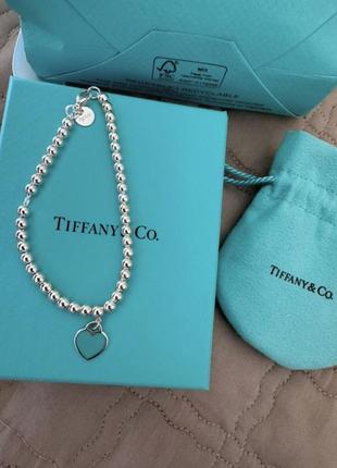 Браслет серебряный с сердечком в цвете tiffany