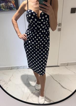 Синее платье миди в горох asos