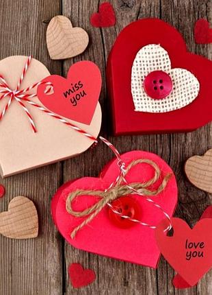 Набор 100 шт сердца из крафт-бумаги и 19 м шнура бирка подарочная красный день сентентина