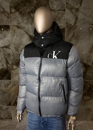 Мужская зимняя серая куртка пуховик calvin klein