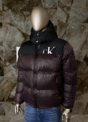 Зимняя бордовая мужская теплая куртка пуховик от calvin klein