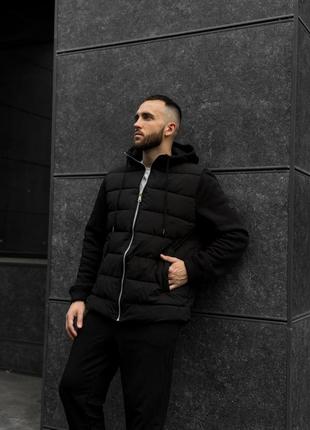 Куртка чоловіча весняна осіння з трикотажним рукавом чорна rd293