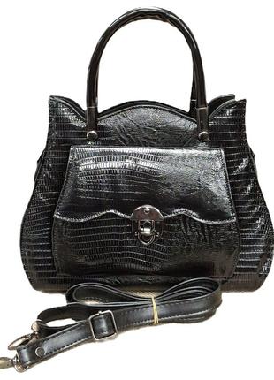 Сумка женская черная лаковая классическая стильная 22*28*11 (турция)