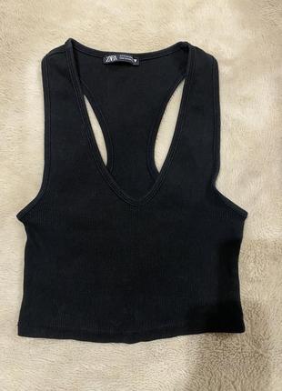 Кпоп топ трикотажный с кантом черный вареный zara