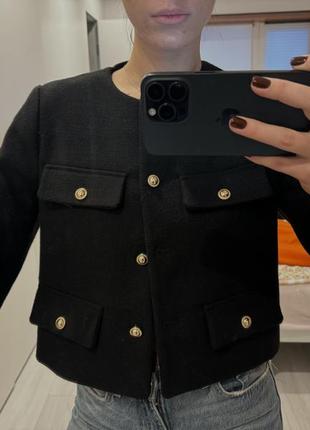 Жакет, пиджак, блейзер zara, твид, укороченный
