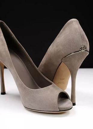 Шкіряні туфлі gucci на високих підборах paloma edition italy gray