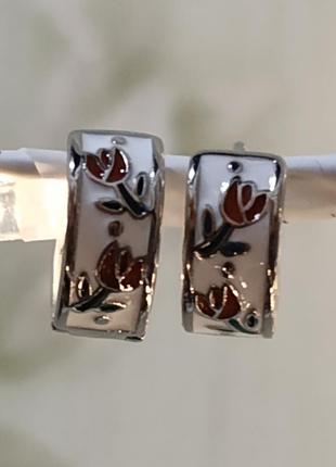 Серебряные серьги с красными тюльпанами