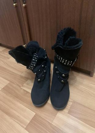 Женские замшевые сапоги с мехом, новые, 37-37.5