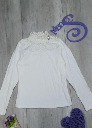 Школьная блузка для девочки a.d.k  kids с длинным рукавом с кружевом белая размер 128 (8 лет)