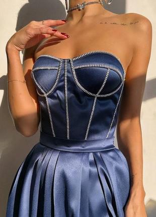 Женский качественный нарядный праздничный корсет с стразами с твердой чашкой бежевый