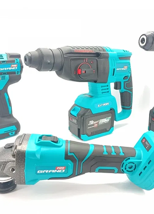 Набір 4в1 шуруповер + болгарка + перфоратор + гайковерт 2акб