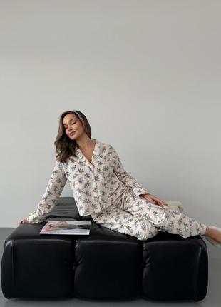 Зручна фланелева піжама з сорочкою і штанами3 фото