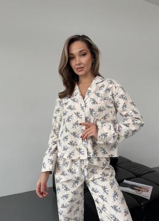 Зручна фланелева піжама з сорочкою і штанами5 фото