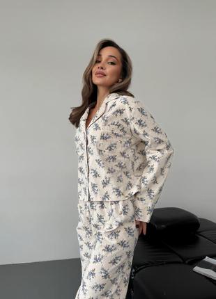 Зручна фланелева піжама з сорочкою і штанами8 фото