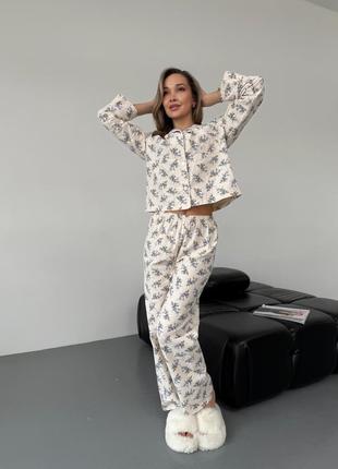 Зручна фланелева піжама з сорочкою і штанами10 фото
