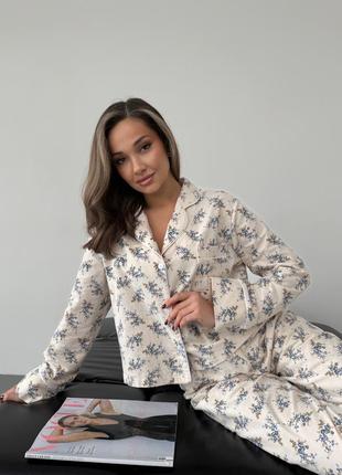 Зручна фланелева піжама з сорочкою і штанами4 фото