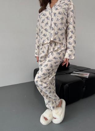 Зручна фланелева піжама з сорочкою і штанами9 фото