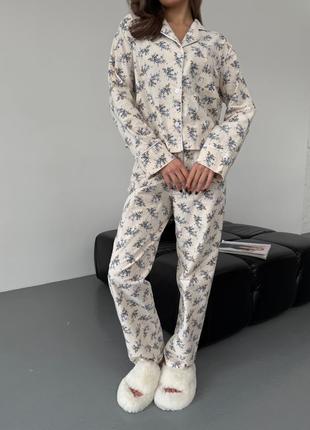 Зручна фланелева піжама з сорочкою і штанами7 фото