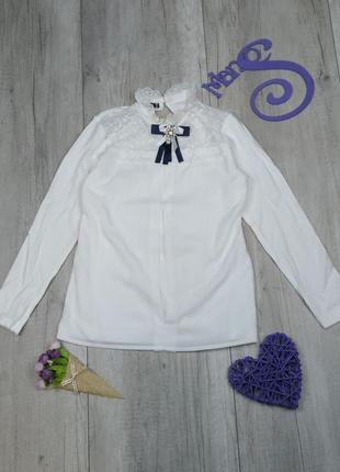 Школьная блузка для девочки blueland с длинным рукавом белая размер 140, 152 (10, 12 лет)