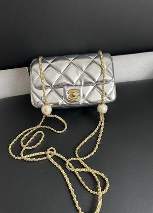 Брендова сумочка преміум натуральна шкіра срібна кожа премиум серебряная