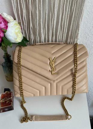 Ysl premium натуральна шкіра преміум сумка бежева з ланцюжком кожа