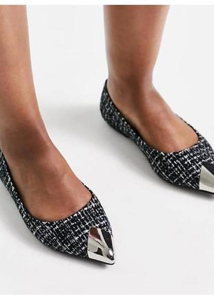 Балетки ✨asos design твидовые туфли-балетки black &red