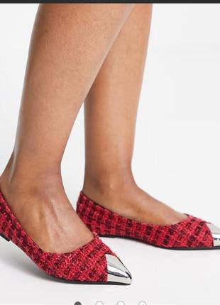 Балетки ✨asos design твідові туфлі-балетки black &red6 фото