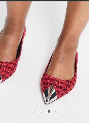 Балетки ✨asos design твідові туфлі-балетки black &red5 фото