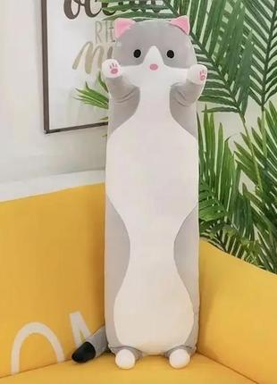 Мягкая игрушка подушка, антистресс кот обнимашка (кот батон) 70 см, серый