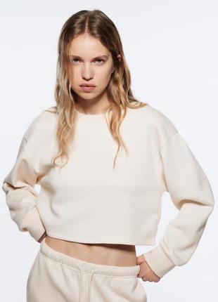 Бавовняний молочний  світшот на флісі zara