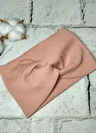 Повязка женская на голову в рубчик широкая чалма узел 55-58 р пудра