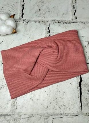 Повязка на голову в рубчик детская для девочки 46-48 р пудра темная