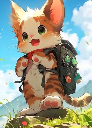 Алмазная мозаика аниме котик алмазная вышивка