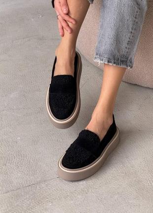 Лофери з хутром тедді з натуральної замші