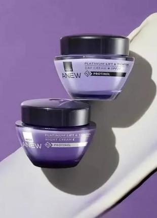 Набір - нічний та денний крем для обличчя з технологією protinol, 50 мл 55+ anew platinum