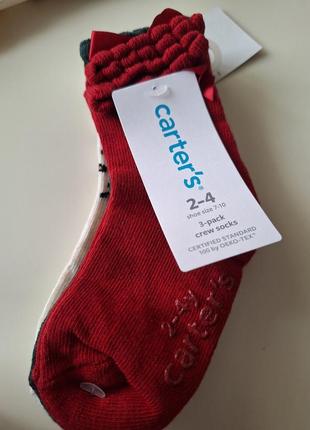 Шкарпетки carters на дівчинку 2-4 роки 92-104 см. 3 пари червоні з бантиком, зелені , білі з тигровим