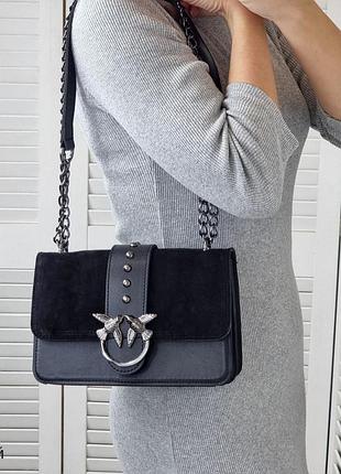 Женская стильная и качественная сумка из натуральной замши и эко кожи черная