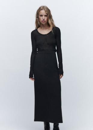 Zara черная шерстяная юбка юбка с разрезом шикарная черня шерсть шерстяная юбка с костюмной тканой с разрезом