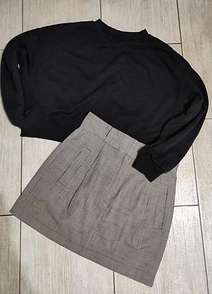 Спідниця зі зборочками вовняна шерсть висока посадка міні коротка гусяча лапка класика