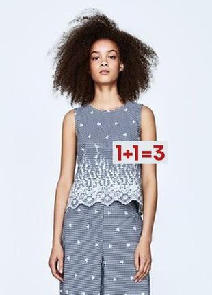 1+1=3 🎁 красивая хлопковая майка в клетку с вышивкой от zara